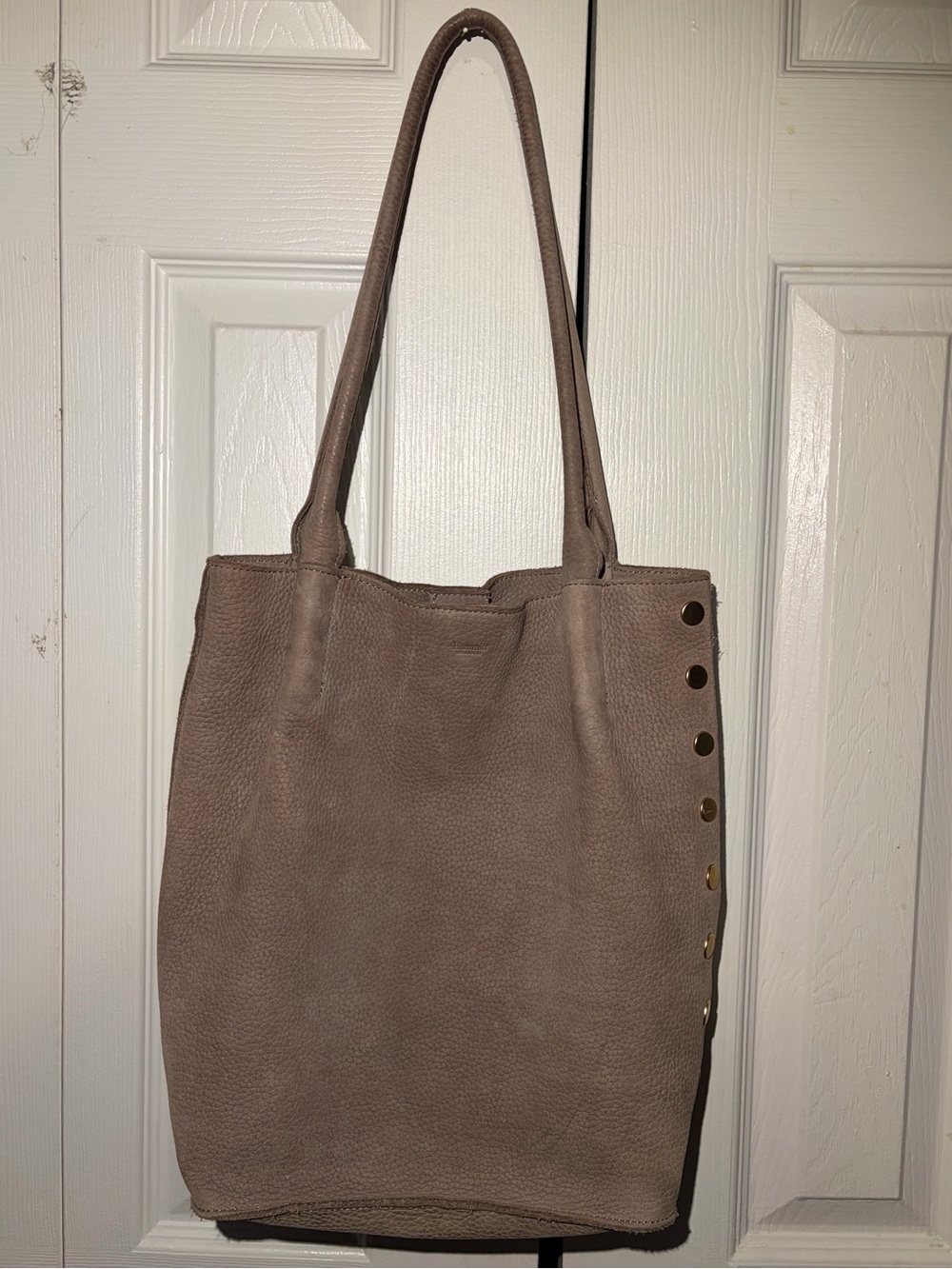Hammitt Taupe Pebbled Leather Shoulder Tote with Side Studs